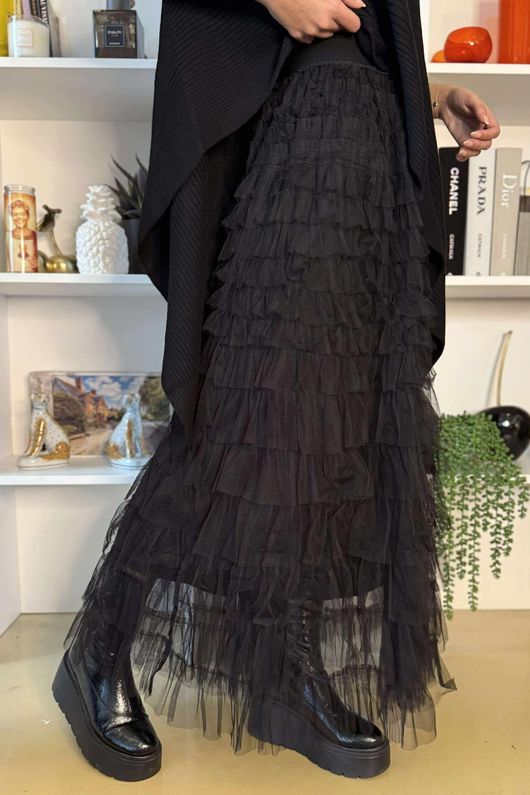 Bowie Mesh Midaxi Skirt Black